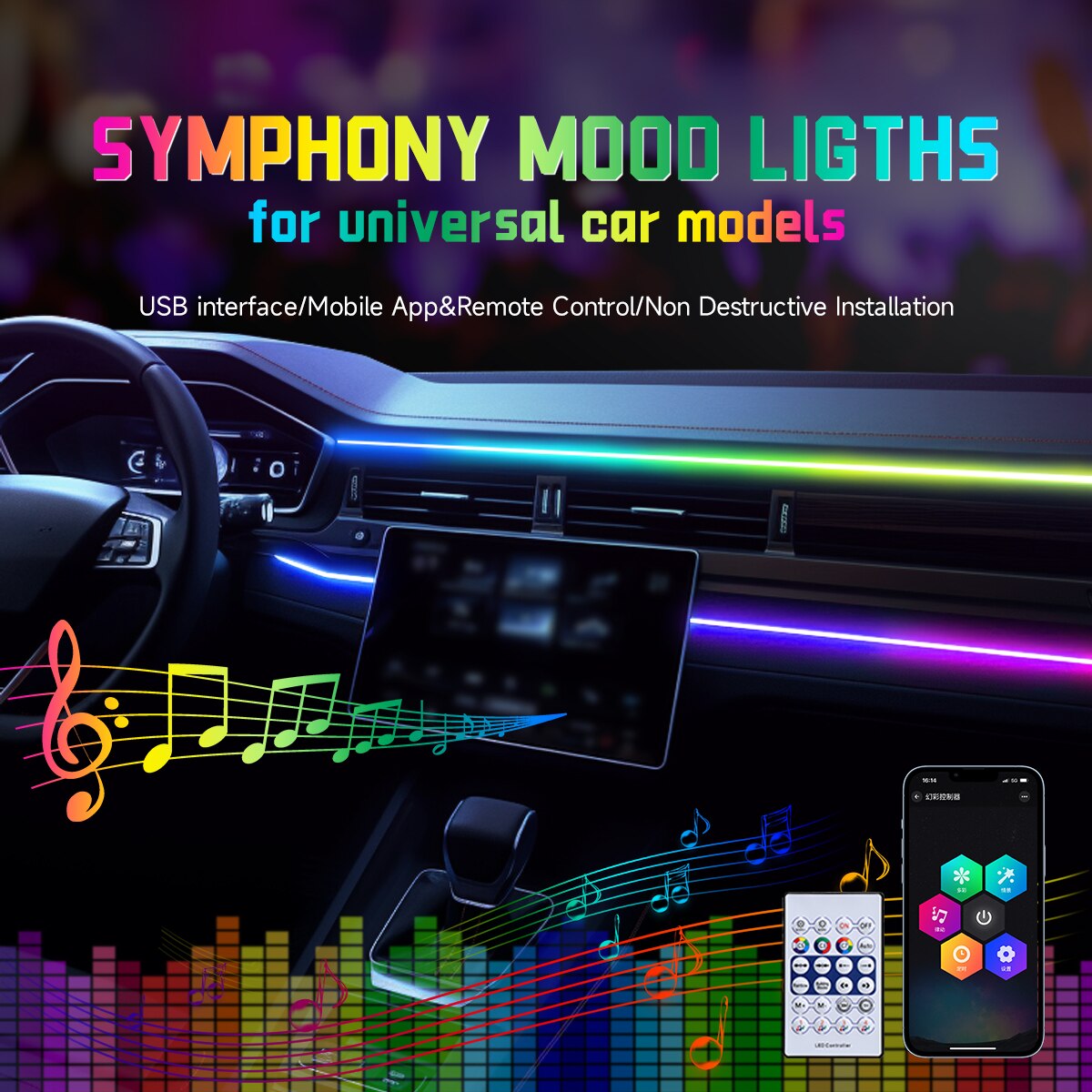 Luz LED ambiental para coche,  - Rgb Hub Sync reseña y precio