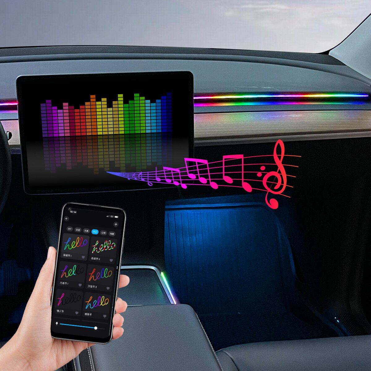 Luz LED ambiental para coche,  - Rgb Hub Sync reseña y precio